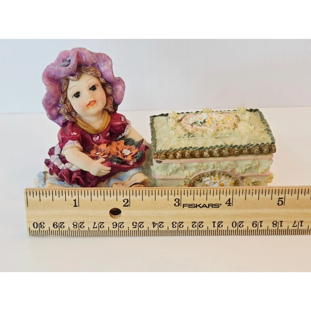 Vintage‎ Style Girl Figurine with Floral Hinged Trinket Box-Cottagecore